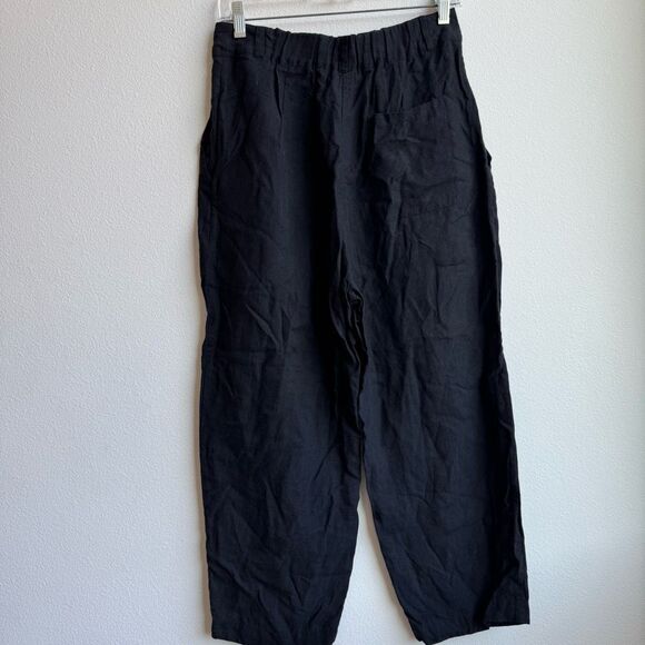 Koryphae 100% Linen Lagenlook Casual Black Straight Leg Pant Trouser Size Small - Picture 3 of 6